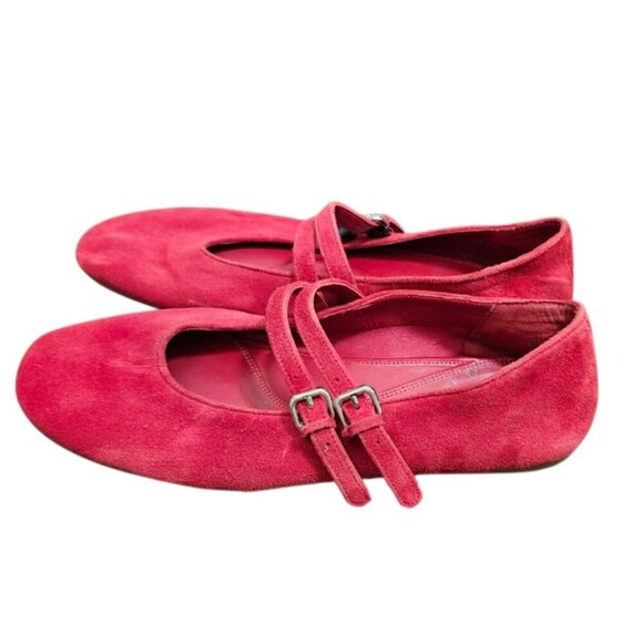 ZARA Red Suede Mary Jane Flats Women EU 40 US 9 Double Strap Buckle Shoes - Picture 6 of 10